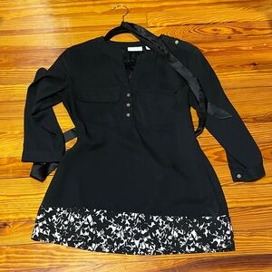 New York & Company Black Tunic with Black-and-White Printed Hem